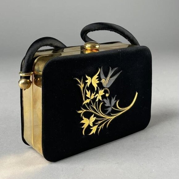 1960s Handmade Minaudiere Box Purse Compact with Metal Flowers & Birds - Vintage - Picture 1 of 9